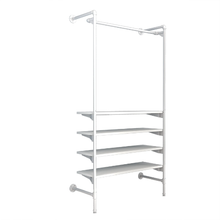 54"L x 20"W x 4.5"H Inch Pipeline Outrigger Kit Hang Rail and Four Wood Gloss White Frame with Shelves PSORW1WH