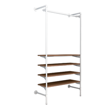 54"L x 20"W x 4.5"H Inch Pipeline Outrigger Kit Hang Rail and Four Gloss White Frame with Dark Brown Wood Grain Shelves PSORW1BN