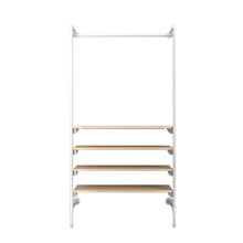 54"L x 20"W x 4.5"H Inch Pipeline Outrigger Kit Hang Rail and Four Gloss White Frame with Raw Oak Wood Grain Shelves PSORW1OK