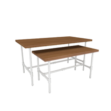 58"W x 30"D x 30½"H Inch Pipeline Large Nesting Tables Gloss White Frame with Dark Brown Woodgrain Top PSNTLWBNSET