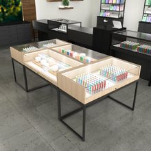 33-3/4" H x 48" W x 24" D Inch Deluxe Retail Display Case with Open Base for Raw Oak Wood and Matte Black Frame DDKIT85BOAK