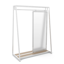 48"W x 62"H Aspect Double Sided Floor Merchandiser Gloss White Frame with Raw Oak Base APA48WOAK
