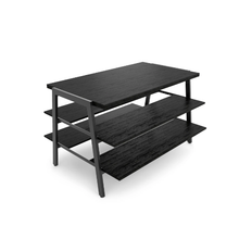 30 Inch Aspect 3 Tier Retail Display Tables Matte Black Frame with Woodgrain Shelves AP3TMAB