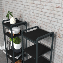 18" L x 18" W x 60" H Inch Pipeline Industrial Etagere Retail Display Anthracite Grey Frame with Black Shelves PSETGGBK