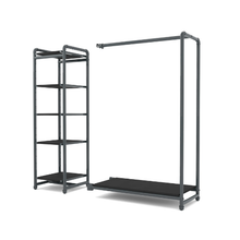 40"L x 21"W x 3"H Inch Pipeline Etagere Add-On Hang Fold Attachment Anthracite Grey Rack with Black Shelves PSETGHRFSBK