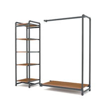 40"L x 21"W x 3"H Inch Pipeline Etagere Add-On Hang Fold Attachment Anthracite Grey Rack with Dark Brown Wood Grain Shelves PSETGHRFSBN