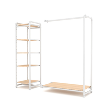 40"L x 21"W x 3"H Inch Pipeline Etagere Add-On Hang Fold Attachment Gloss White Rack with Raw Oak Wood Grain Shelves PSETGHRFSWOK