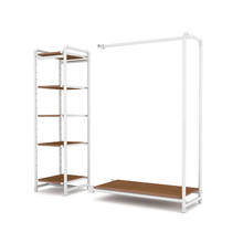 40"L x 21"W x 3"H Inch Pipeline Etagere Add-On Hang Fold Attachment Gloss White Rack with Dark Brown Wood Grain Shelves PSETGHRFSWBN