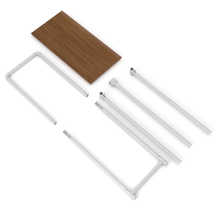 40"L x 21"W x 3"H Inch Pipeline Etagere Add-On Hang Fold Attachment Gloss White Rack with Dark Brown Wood Grain Shelves PSETGHRFSWBN