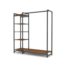 40"L x 21"W x 8"H Inch Pipeline Etagere Hang-Fold Retail Display Fixture Anthracite Grey Rack with Dark Brown Wood Grain Shelves PSETGHRKTBN