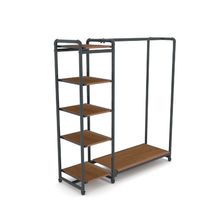 40"L x 21"W x 8"H Inch Pipeline Etagere Hang-Fold Retail Display Fixture Anthracite Grey Rack with Dark Brown Wood Grain Shelves PSETGHRKTBN