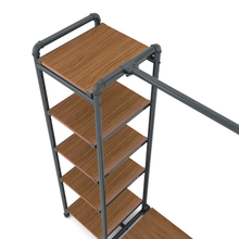 40"L x 21"W x 8"H Inch Pipeline Etagere Hang-Fold Retail Display Fixture Anthracite Grey Rack with Dark Brown Wood Grain Shelves PSETGHRKTBN