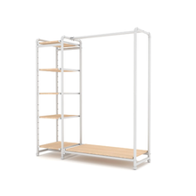 40"L x 21"W x 8"H Inch Pipeline Etagere Hang-Fold Retail Display Fixture Gloss White Rack with Raw Oak Wood Grain Shelves PSETGHRWKTOK