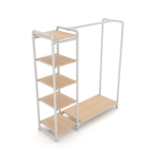 40"L x 21"W x 8"H Inch Pipeline Etagere Hang-Fold Retail Display Fixture Gloss White Rack with Raw Oak Wood Grain Shelves PSETGHRWKTOK
