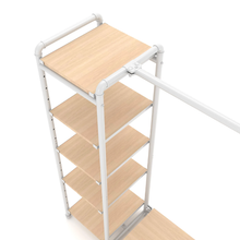40"L x 21"W x 8"H Inch Pipeline Etagere Hang-Fold Retail Display Fixture Gloss White Rack with Raw Oak Wood Grain Shelves PSETGHRWKTOK