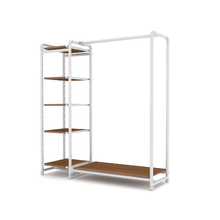 40"L x 21"W x 8"H Inch Pipeline Etagere Hang-Fold Retail Display Fixture Gloss White Rack with Dark Brown Wood Grain Shelves PSETGHRWKTBN
