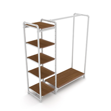 40"L x 21"W x 8"H Inch Pipeline Etagere Hang-Fold Retail Display Fixture Gloss White Rack with Dark Brown Wood Grain Shelves PSETGHRWKTBN