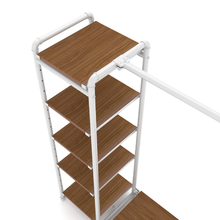 40"L x 21"W x 8"H Inch Pipeline Etagere Hang-Fold Retail Display Fixture Gloss White Rack with Dark Brown Wood Grain Shelves PSETGHRWKTBN