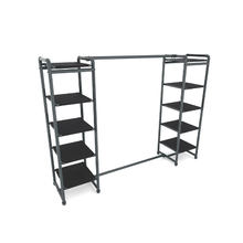 18"L x 18"W x 60"H Inch Pipeline Double Etagere Hang Bar Anthracite Grey Rack with Black Shelves PSETGGBKX2
