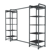 18"L x 18"W x 60"H Inch Pipeline Double Etagere Hang Bar Anthracite Grey Rack with Black Shelves PSETGGBKX2