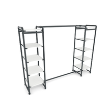 18"L x 18"W x 60"H Inch Pipeline Double Etagere Hang Bar Anthracite Grey Rack with White Shelves PSETGGWHX2