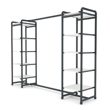 18"L x 18"W x 60"H Inch Pipeline Double Etagere Hang Bar Anthracite Grey Rack with White Shelves PSETGGWHX2