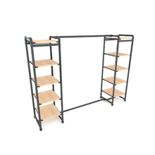 18"L x 18"W x 60"H Inch Pipeline Double Etagere Hang Bar Anthracite Grey Rack with Raw Oak Wood Grain Shelves PSETGGOKX2