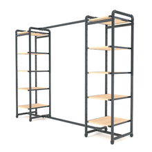 18"L x 18"W x 60"H Inch Pipeline Double Etagere Hang Bar Anthracite Grey Rack with Raw Oak Wood Grain Shelves PSETGGOKX2
