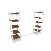 18"L x 18"W x 60"H Inch Pipeline Double Etagere Hang Bar Gloss White Rack with Dark Brown Wood Grain Shelves PSETGWBNX2
