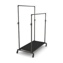 55"L x 30"W x 4"H Inch Pipeline Adjustable Double Bar Ballet Anthracite Grey Rack with Black Base Shelf PSBBLLADJKBK