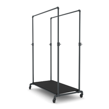 55"L x 30"W x 4"H Inch Pipeline Adjustable Double Bar Ballet Anthracite Grey Rack with Black Base Shelf PSBBLLADJKBK