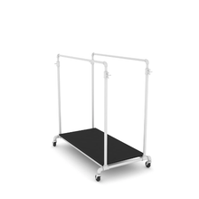 55"L x 30"W x 4"H Inch Pipeline Adjustable Double Bar Ballet Gloss White Rack with Black Base Shelf PSBBLLADJWKBK