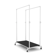 55"L x 30"W x 4"H Inch Pipeline Adjustable Double Bar Ballet Gloss White Rack with Black Base Shelf PSBBLLADJWKBK