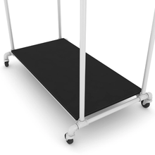 55"L x 30"W x 4"H Inch Pipeline Adjustable Double Bar Ballet Gloss White Rack with Black Base Shelf PSBBLLADJWKBK
