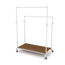 55"L x 30"W x 4"H Inch Pipeline Adjustable Double Bar Ballet Gloss White Rack with Dark Brown Wood Grain Base Shelf PSBBLLADJWKBN