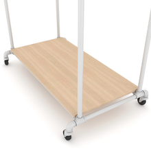 55"L x 30"W x 4"H Inch Pipeline Adjustable Double Bar Ballet Gloss White Rack with Raw Oak Wood Grain Base Shelf PSBBLLADJWKOK