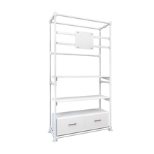 97"L x 21.5"W x 16.75"H Inch Pipeline Freestanding Kit with TV Display Mount Two Shelves and Drawers Gloss White Frame PSFS96KIT2WW