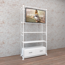 97"L x 21.5"W x 16.75"H Inch Pipeline Freestanding Kit with TV Display Mount Two Shelves and Drawers Gloss White Frame PSFS96KIT2WW