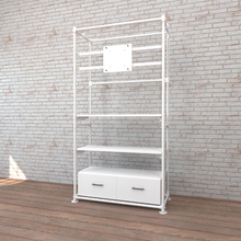 97"L x 21.5"W x 16.75"H Inch Pipeline Freestanding Kit with TV Display Mount Two Shelves and Drawers Gloss White Frame PSFS96KIT2WW