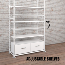 97"L x 20"W x 16.75"H Inch Pipeline Freestanding Kit with 4 Shelves and Drawers Gloss White Frame PSFS96KIT3WW