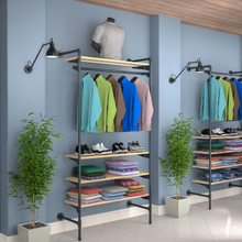 54"L x 20"W x 4.5"H Inch Pipeline Outrigger Kit Hang Rail and Anthracite Grey Frame with Raw Oak Wood Grain Shelves PSORG1OK