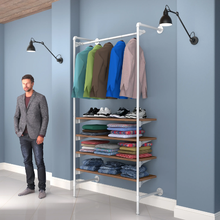 54"L x 20"W x 4.5"H Inch Pipeline Outrigger Kit Hang Rail and Four Gloss White Frame with Dark Brown Wood Grain Shelves PSORW1BN