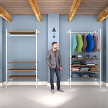 54"L x 20"W x 4.5"H Inch Pipeline Outrigger Kit Hang Rail and Four Gloss White Frame with Dark Brown Wood Grain Shelves PSORW1BN