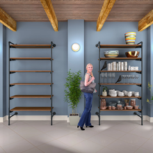 51.25"L x 20"W x 4.5"H Inch Pipeline Outrigger Kit Six Anthracite Grey Frame with Dark Brown Wood Grain Shelves PSORG2BN