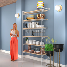 51.25"L x 20"W x 4.5"H Inch Pipeline Outrigger Kit Six Gloss White Frame with Raw Oak Wood Grain Shelves PSORW2OK