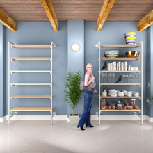 51.25"L x 20"W x 4.5"H Inch Pipeline Outrigger Kit Six Gloss White Frame with Raw Oak Wood Grain Shelves PSORW2OK