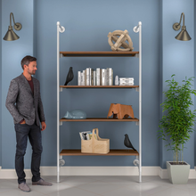51.25"L x 20"W x 4.5"H Inch Pipeline Outrigger Kit Four Gloss White Frame with Dark Brown Wood Grain Shelves PSORW3BN