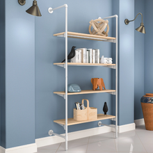 51.25"L x 20"W x 4.5"H Inch Pipeline Outrigger Kit Four Gloss White Frame with Raw Oak Wood Grain Shelves PSORW3OK