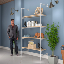 51.25"L x 20"W x 4.5"H Inch Pipeline Outrigger Kit Four Gloss White Frame with Raw Oak Wood Grain Shelves PSORW3OK