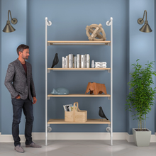 51.25"L x 20"W x 4.5"H Inch Pipeline Outrigger Kit Four Gloss White Frame with Raw Oak Wood Grain Shelves PSORW3OK